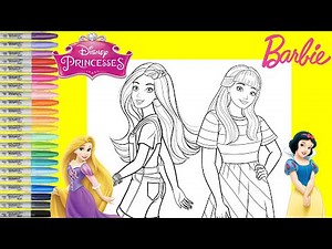 Barbie and Friends Makeover as Disney Princess Rapunzel and Snow White Coloring Book Pages