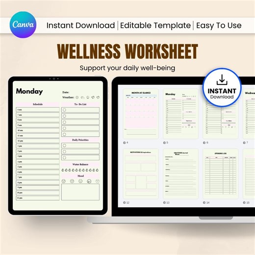 Wellness Worksheet Printable, Self Care Planner PDF, Mental Health Tracker Daily Reflection Wellness Template - Etsy