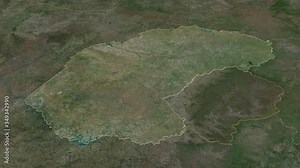 Free State, province with its capital, zoomed and extruded on the satellite map of South Africa in the conformal Stereographic projection. Animation 3D