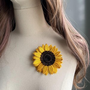 Sunflower Brooch, Embroidery Lace Flower Pin 3,5’. Sunflower Corsage. Flower Pin, 13th 13 Wedding Anniversary Gift - Etsy