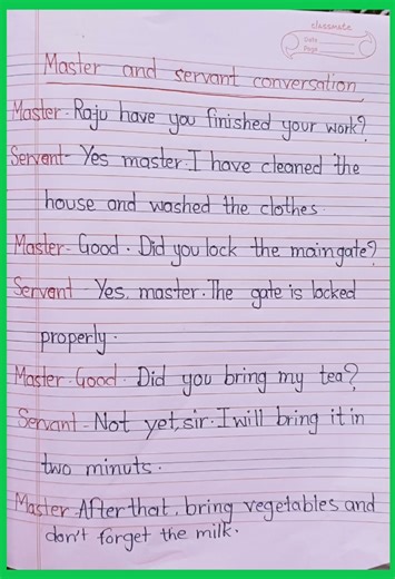 conversation between Master and servant #english #handwriting