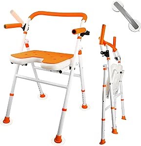 Foldable Shower Chair, Folding Bath Shower Seat for Inside Shower, Minimalist Shower Chair with Arms and Back Height Adjustable, Portable Safety Bath Chairs for Elderly, Seniors, Disabled