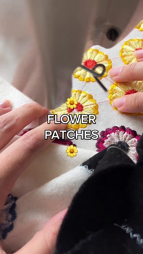 Sew-on flower patches! #freemotionembroidery #sewingtiktok #freehandembroidery #embroidery #embroiderymachine #embroiderymachinebusiness #fyp #satisfyingsounds #goldenhour #embroideredpatches #patchesandpins #sustainable #fastfashion #antifastfashion #sheincares #woolfelt #sewingskills #sewist #artsandcrafts #uktiktok #craft #flowers #customembroidery #bespoke #craftsmanship #asmr