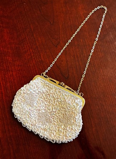 Vintage Beaded Evening Purse | White Cream Pearl Beaded Clutch With Gold Chain, Bridal, NYE, Brunch - Etsy
