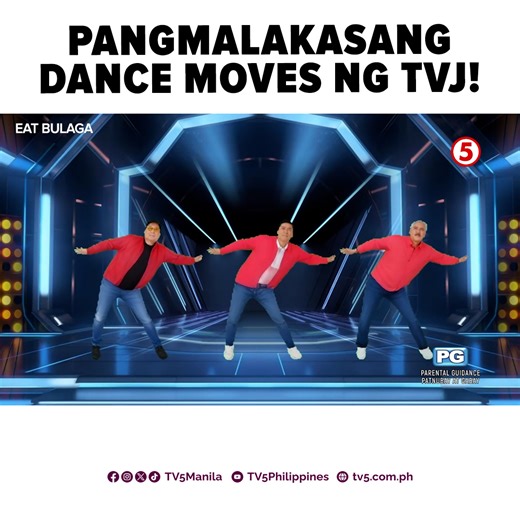 1.5M views · 60K reactions | Heto na ang pinakahihintay na dance performance ng TVJ! Sabay-sabay at ang gagaling sumayaw! Iba talaga magpasaya ang #TVJ! #EatBulagaTV5 #TVJonTV5 WEEKDAYS | 12NN SATURDAYS | 11:30AM #HaponChampionTV5 | TV5 | Facebook