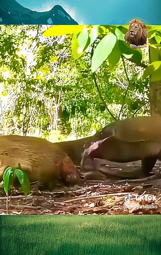Komodo Dragon Eating a Pig in Natural Habitat