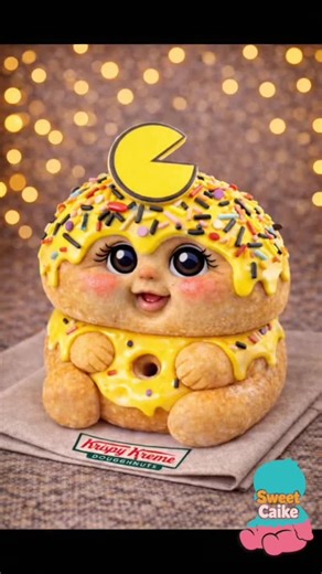 Pac-Man Donut ASMR ✨💛✨#satisfyingvideo #aiasmr #asmr #eating #fyp @Krispy Kreme