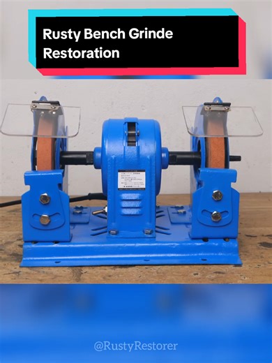 Full Restoration of a Rusty Bench Grinder. In this video, we perform a full restoration of a rusty bench grinder that was heavily corroded, dented, missing a protective guard, had two broken grinding wheels, and a cut power cord. All parts were completely disassembled, rust removed with sandblasting, dents repaired, repainted, and the power cord and capacitor replaced. The grinding wheels and protective guards were fully recreated. The result is a fully restored bench grinder working like new. F