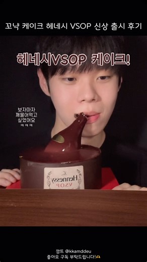 깜뜨 on Instagram: "헤네시VSOP 케이크 맛있는데요?! #asmr #먹방 #eating #mukbang #디저트 #케이크 #헤네시케이크 #헤네시 #꼬냑 #dessert #cake #hennessy #vsop #신상 #후기 #리뷰 #존맛"