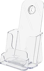 Marketing Holders 12 Pack Trifold Holder 4" Brochure Pamphlet Display Stand for Tabletop or Wall with Business Card Pocket Clear Acrylic