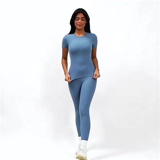 Dry Short Sleeve Skinny T-shirts Activewear Fitness Set Woman Yoga Sports Top and Legging 2pcs Yoga Set Gym Wear Workout Sets