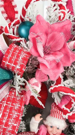 Whimsical Christmas decor tip: 🎄✨ Start with a classic base (evergreen, flocked, neutrals), then add whimsy in one clear theme...like candyland, gingerbread, woodland magic, or peppermint. When your playful elements match in color style, the design feels charming and intentional…not chaotic. #ChristmasWreaths #HolidayDecor #FloralDesign #ElfDecor | Southern Charm Wreaths
