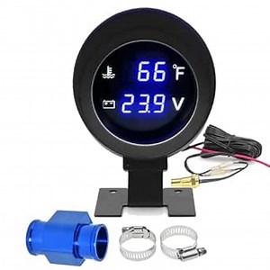 2-in-1 Water Temperature & Voltage Gauge Set with 1/8 Npt Sensor + Water Temp Joint Pipe Adapter 1.02"(26mm)