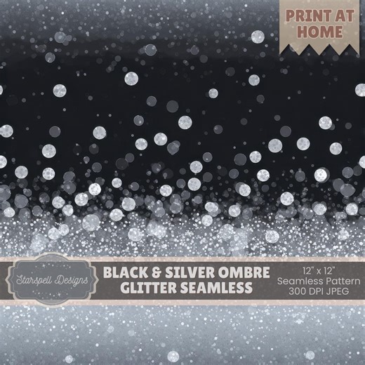 Black and Silver Ombre Glitter Seamless Pattern | Metallic Sparkle Gradient Digital Paper for Scrapbooking, Fabric, Tumblers, Glitter - Etsy