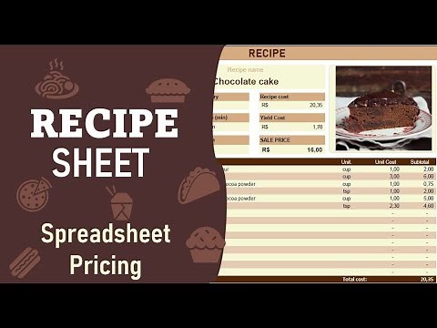 Recipe Sheets Excel Template Spreadsheet pricing