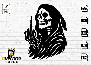 Grim Reaper Middle Finger Clipart | Gothic Skeleton Vector (digital Download) - Etsy