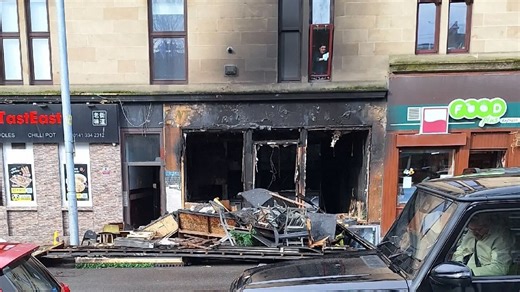 Fire rips through Glasgow restaurant as flats evacuated in middle of the night