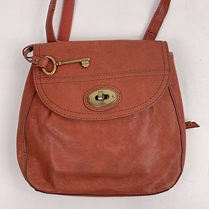 Fossil Leather Crossbody Bag Brass Turnkey and key charm Adjustable Rust Orange