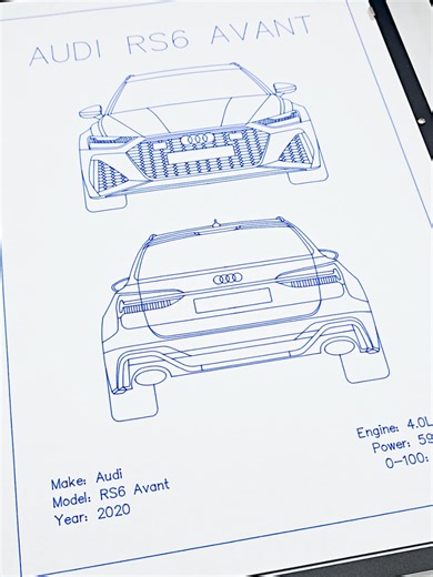 2020 Audi RS6 Avant Drawn by Robot 🤖 Manually designed with precision, drawn by machine with real ink ✒️ 🛍 Shop now @ https://silhuo.etsy.com ✏️ You can even get your own car drawn as a blueprint! #audisport #audirs6 #audidrawing #audirs6avant