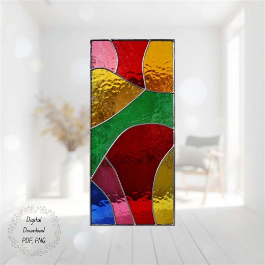 Abstract Stained Glass Pattern | Beginner Suncatcher Panel 10x22cm | PDF   PNG Digital Download | Cricut Ready | Modern Geometric Lines - Etsy