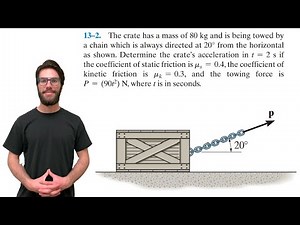The crate has a mass of 80 kg and is being towed by a chain which is always directed at 20° - 13-2