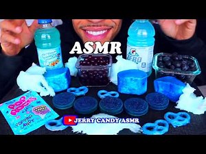 ASMR BLUE FOODS CANDY JERRY MUKBANG POP ROCKS OREOS BLUEBERRIES MARSHMELLOWS COTTON CANDY
