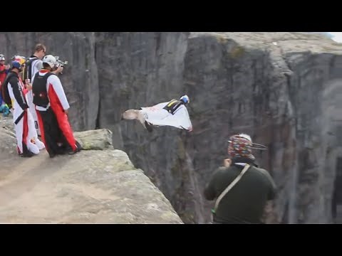 Base jump with wingsuit off Kjerag, Lysebotn / Lysefjord