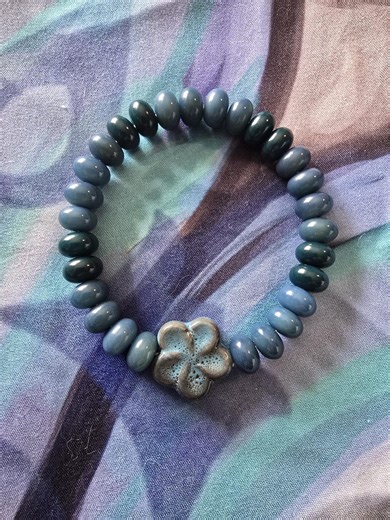Handmade Deep Forest Green & Blue Bodhi Seed Bracelet With Glazed Ceramic Flower - Etsy