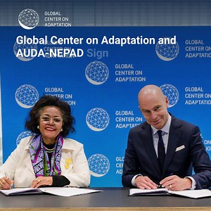 The Global Center on Adaptation and the African Union Development Agency-NEPAD signed a landmark memorandum of understanding to collaborate on accelerating #climatechange adaptation efforts across Africa. Building on the AUC-GCA-AfDB Africa-led, Africa-owned Africa Adaptation Acceleration Program #AAAP, the partnership will support African member states to respond to the impact of the #climate crisis. Read the press release: https://gca.org/news/global-center-on-adaptation-and-auda-nepad-sign-me
