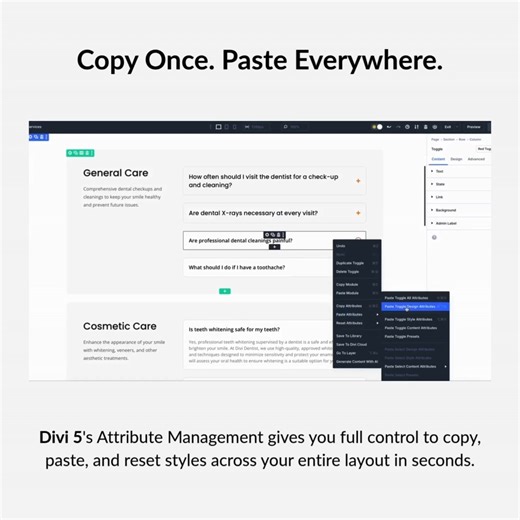 1.1K views · 11 reactions |  Whether it’s one setting or an entire module style, Attribute Management in #Divi5 lets you copy and paste like a pro. | Elegant Themes | Facebook