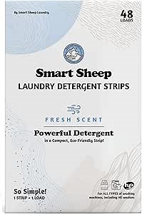 Smart Sheep Laundry Strips - 48 Loads - Detergent Strips for Sensitive Skin - Eco Friendly & Plastic Free - Perfect for Home, Travel & Camping - Fresh Scent