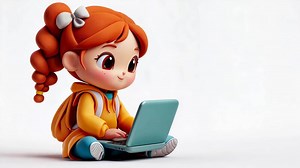 Download 3d icon girl with a online laptop, ideal for technology, education, and childhood projects, with a transparent background for free