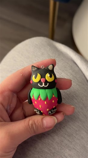Polymer Clay Charm ❤️🥰 Stash Jar🥹 Strawberry Cat 🍓 🐈‍⬛ #polymerclay #clayart #claycharms
