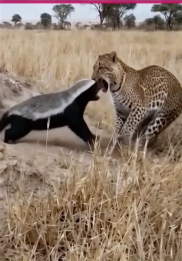 Honey Badger vs Leopard: Can The Monther Protect Her Cubs #africa #fyp #animal #honey #leopard