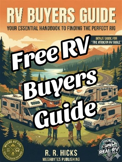 If you're looking to buy an RV this year, we have 3 resources to help. The first is a free RV Buyers Guide that you can download and fill out before you go shopping to help narrow the field of endless choices. The 2nd is The Beginners Guide To RV Life which is Available in our Amazon Book Store. There is a link in our Bio for both of these. Third is our weekly Live on Tiktok where you can join to ask any question you've got about RV Life and we'll try to get you an answer. Real RV Talk happens T