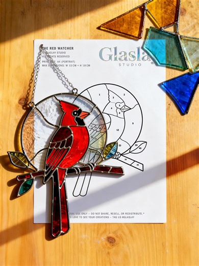 Cardinal Stained Glass Pattern | Bird Suncatcher PDF Template | DIY Window Hanging - Etsy