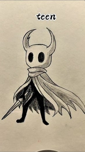 Draw Hollow Knight in 3 Ages 😱 | Child ➝ Teen ➝ Adult Evolution #drawing #tutorial #anime #art