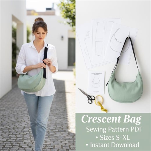 Crosstown Crescent Bag Sewing Pattern PDF, Beginner Sling Bag, Oversized Hobo Crossbody Shoulder Bag, A4 US Letter - Etsy
