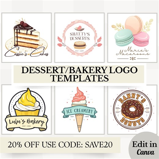 Vintage Bakery Logo Templates | Editable Dessert Branding Kit (canva Design) - Etsy