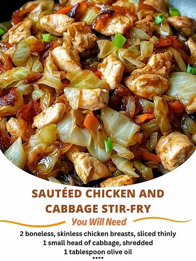 Sautéed Chicken and Cabbage Stir-Fry Recipe Ingredients: 2 boneless, skinless chicken breasts, sliced thinly 1 small head of cabbage, shredded 1 tablespoon olive oil 1 onion, chopped 2 cloves garlic, minced 1/2 teaspoon ginger, grated (optional) 1 tablespoon soy sauce 1 teaspoon sesame oil Salt and pepper to taste 2 tablespoons sesame seeds (optional) | Slow Cooker kitchen