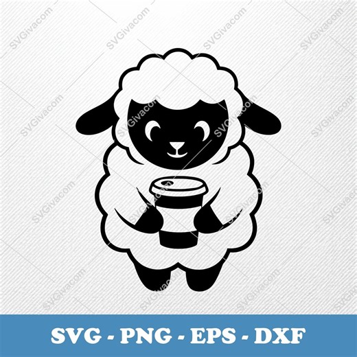 Lamb With Coffee Cup SVG | Puffy Cartoon Design | PNG Dxf EPS Vector Clipart | Cricut Silhouette File - Etsy