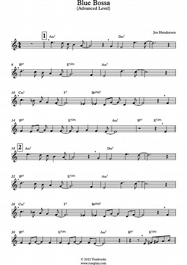 Blue Bossa (Advanced Level, Alto Sax) (Joe Henderson) - Saxophone Sheet Music