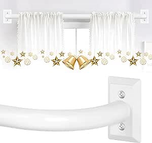 TVWOO White Wrap Around Curtain Rods 28 to 48 Inch:Blackout Adjustable Window Curtain Rod,Room Darkening Heavy Duty Curved French Metal Single Drapery Rods for Bedroom Kitchen Easy Install,Pure White