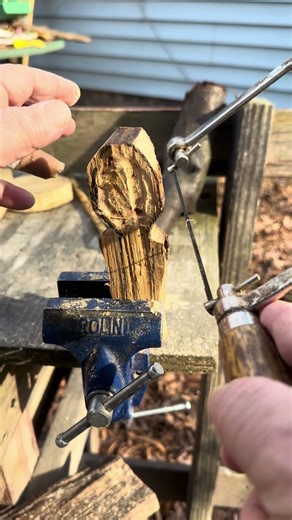Using a coping saw to shape a hand carved spoon#youtubehighfive @youtubecreators