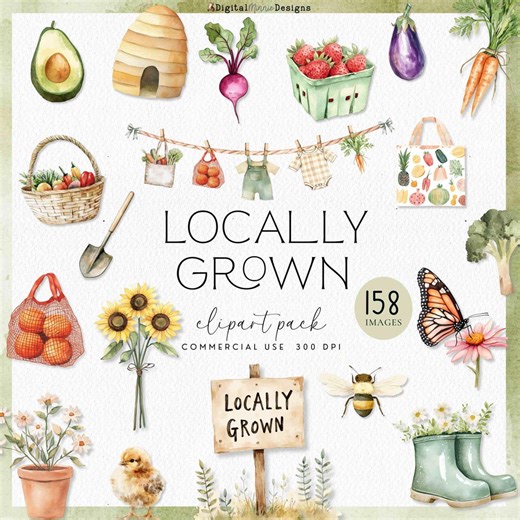 Locally Grown Baby Shower Clipart, Watercolor Farmers Market Baby Pngs, Little Sprout Clipart Bundle, Commercial Use, Digital Download - Etsy