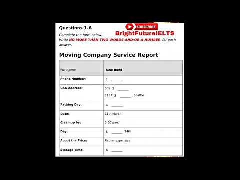 IELTS 2021 LISTENING MOVING COMPANY SERVICE REPORT PRACTICE TEST || INTERMEDIATE LEVEL || BEST TEST