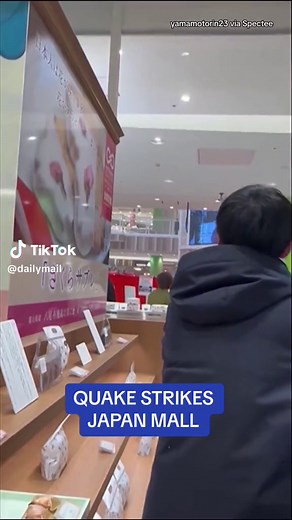 This footage shows the moment ceiling panels collapse on shoppers inside a mall when the strong earthquake struck in Toyama City, Japan. A strong earthquake hit the Noto Peninsula on Japan's northwest coast on New Year's Day, January 1, leaving devastating damage and triggering the first Major Tsunami Warning since the 2011 earthquake in northeastern Japan. At least 30 dead were confirmed, and several residents were still stranded inside the collapsed homes, according to latest reports. #fyp #ne