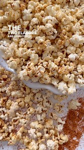 To make this Chili Lime Kettle Corn I warm 1/4 cup of olive oil in a large pot over medium heat. I toss in 2 kernels and once they pop I know the oil is hot enough for the rest. I add in 1/2 cup of popcorn kernels and give it a stir. Once the kernels start to pop I add in 1/4 cup of sugar, stir and put the lid on the pot. You’ll want to give the pot a hearty shake every few seconds for about 5-8 minutes or until the popcorn slowly stops popping. Remove from the heat and top generously with Tajin