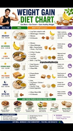 Weight Gain Diet Chart 💪 | Daily Meal Plan to Gain Weight Fast Naturally | High Calorie Foods 2026