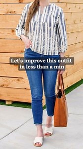 3 Lessons to takeaway from this outfit makeover 👇 1. This look is a perfect example of NOT to wear if you have wide hips. If the blouse ends at the widest part of your hips, it will make you appear wider and disproportionate. What you should do is wear something either above or below the hips but not the middle. 2. Another issue was the skinny jeans. In my opinion, skinny is the least flattering cut for all body shape. Replacing that with a more straight leg cut made all the difference. 3. And 